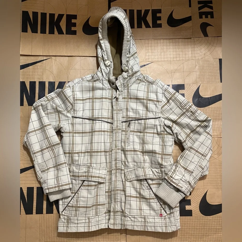 Quicksilver Insulated Winter Jacket Ski Snowboard plaid beige